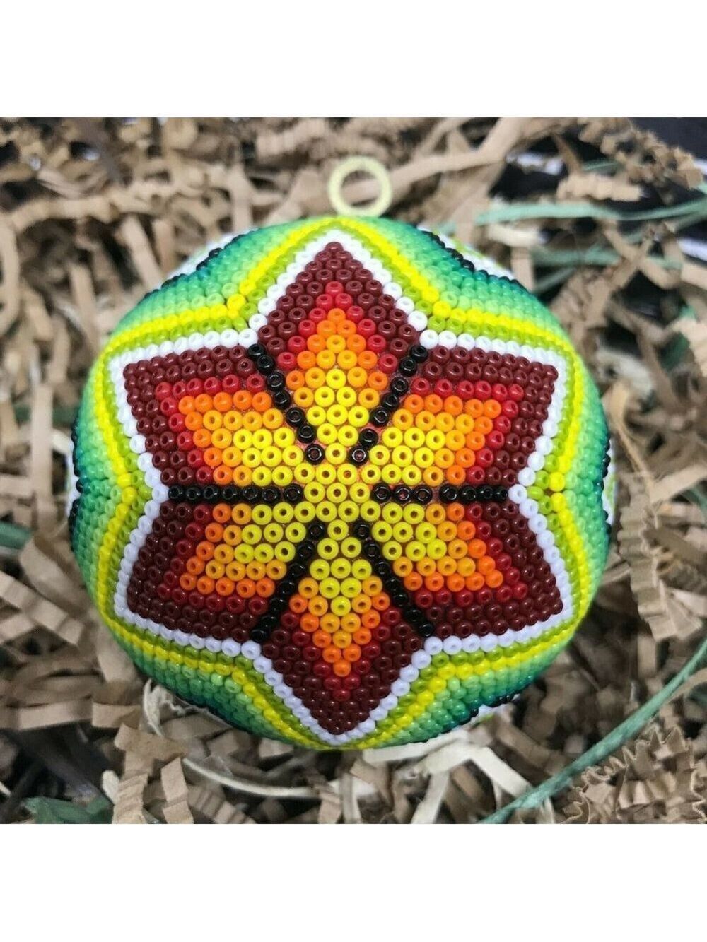 Mexican Huichol Hand Beaded Flower Christmas Spher
